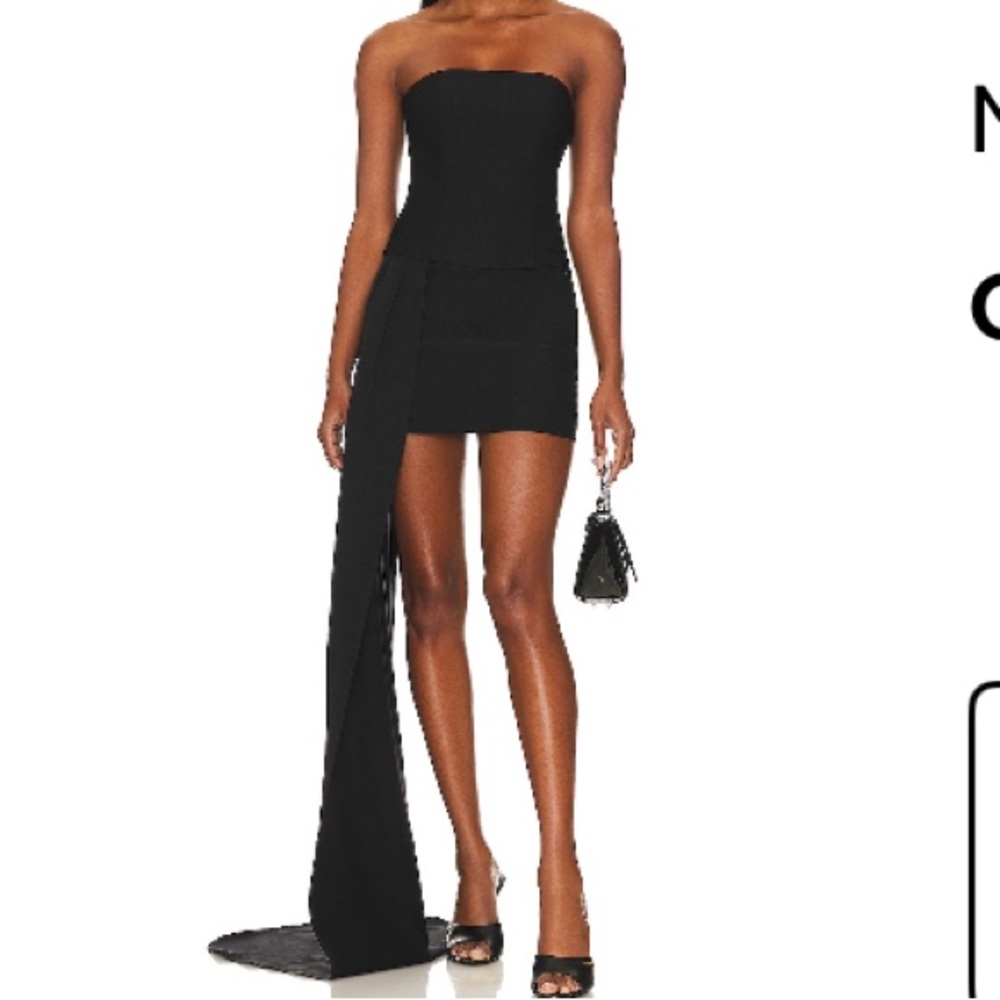 NBD Black strapless top with draping scarf